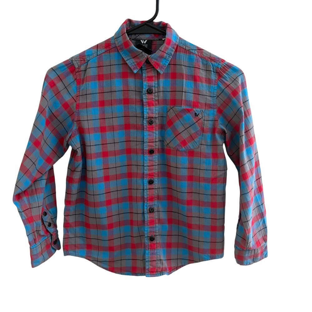 Shaun White Boys Plaid Button‎ Down Shirt Size Small Red Blue Gray Long Sleeve